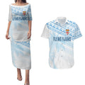 Fiji Rugby Custom Kaiviti Masi Couples Matching Puletasi and Hawaiian Shirt Turquoise - Aussie Hoodie