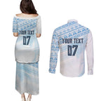Fiji Rugby Custom Kaiviti Masi Couples Matching Puletasi and Long Sleeve Button Shirt Turquoise - Aussie Hoodie