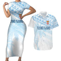 Fiji Rugby Custom Kaiviti Masi Couples Matching Short Sleeve Bodycon Dress and Hawaiian Shirt Turquoise - Aussie Hoodie