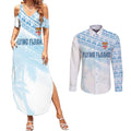 Fiji Rugby Custom Kaiviti Masi Couples Matching Summer Maxi Dress and Long Sleeve Button Shirt Turquoise - Aussie Hoodie