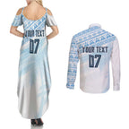 Fiji Rugby Custom Kaiviti Masi Couples Matching Summer Maxi Dress and Long Sleeve Button Shirt Turquoise - Aussie Hoodie