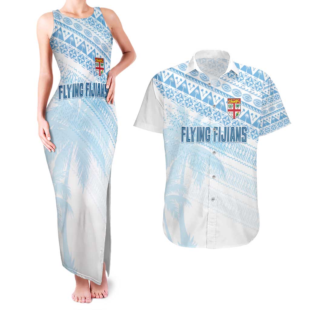 Fiji Rugby Custom Kaiviti Masi Couples Matching Tank Maxi Dress and Hawaiian Shirt Turquoise - Aussie Hoodie