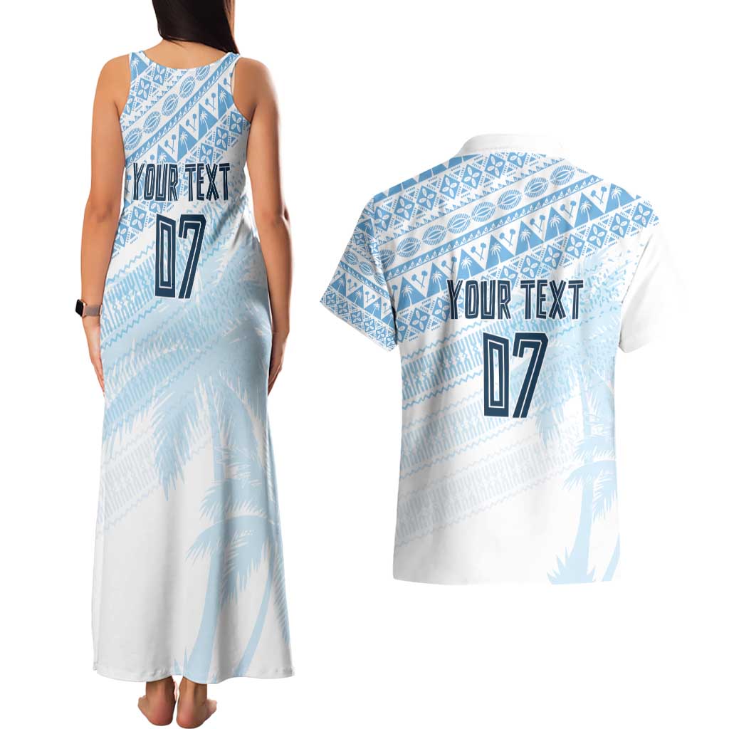 Fiji Rugby Custom Kaiviti Masi Couples Matching Tank Maxi Dress and Hawaiian Shirt Turquoise - Aussie Hoodie
