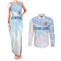 Fiji Rugby Custom Kaiviti Masi Couples Matching Tank Maxi Dress and Long Sleeve Button Shirt Turquoise - Aussie Hoodie