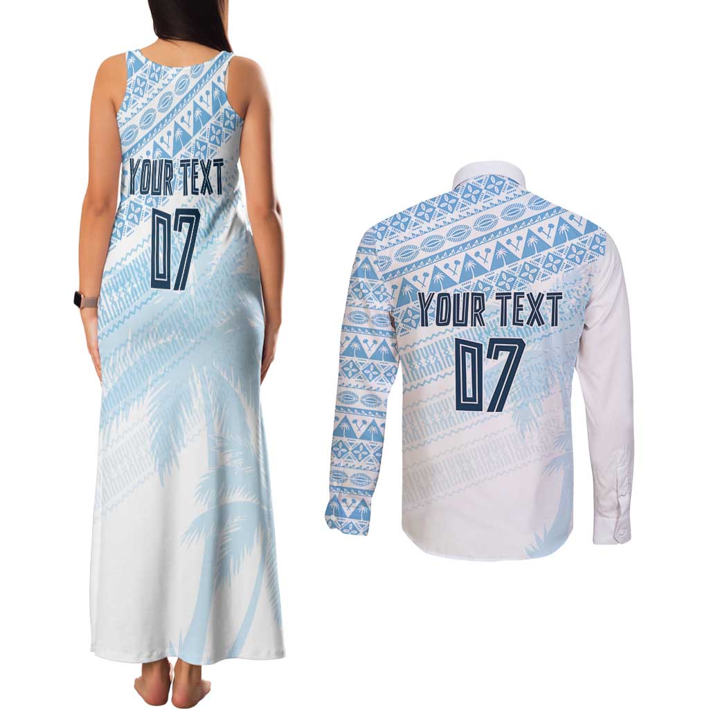 Fiji Rugby Custom Kaiviti Masi Couples Matching Tank Maxi Dress and Long Sleeve Button Shirt Turquoise - Aussie Hoodie