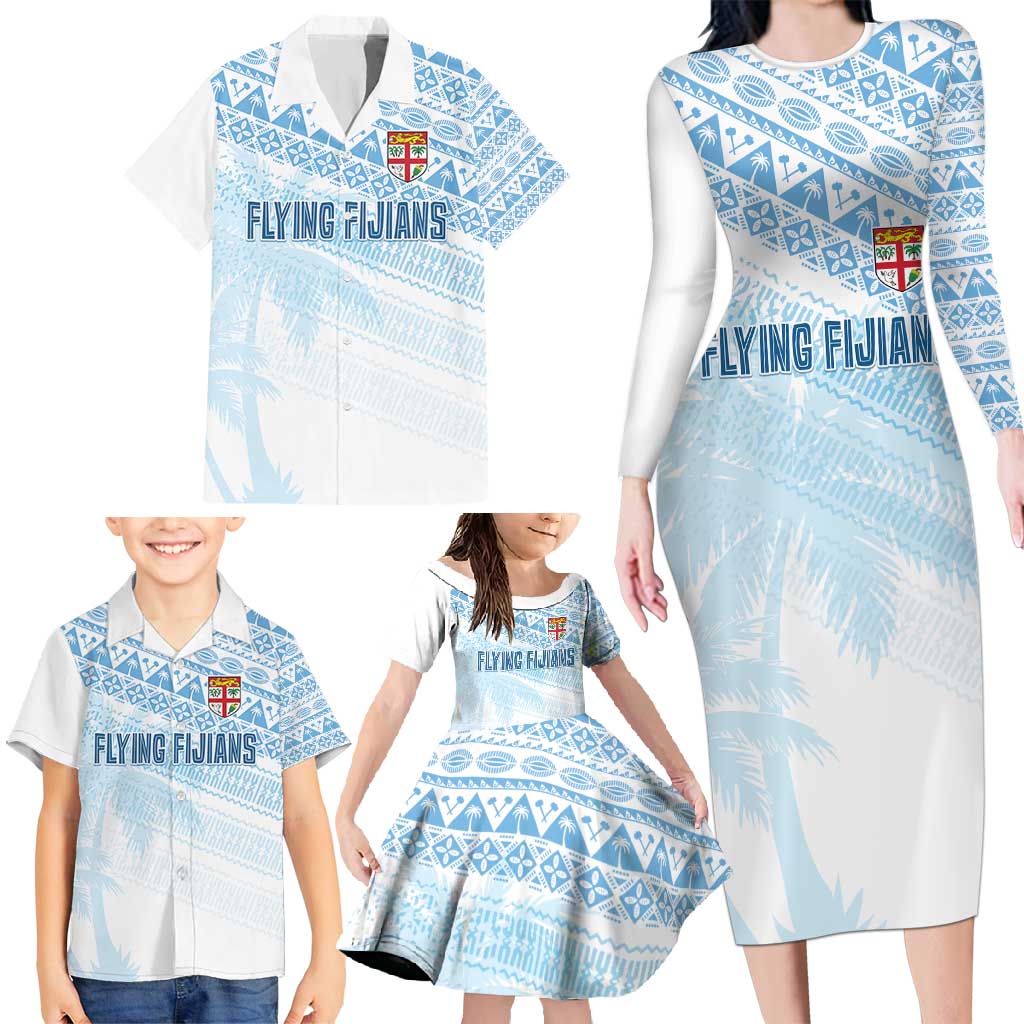Fiji Rugby Custom Kaiviti Masi Family Matching Long Sleeve Bodycon Dress and Hawaiian Shirt Turquoise - Aussie Hoodie