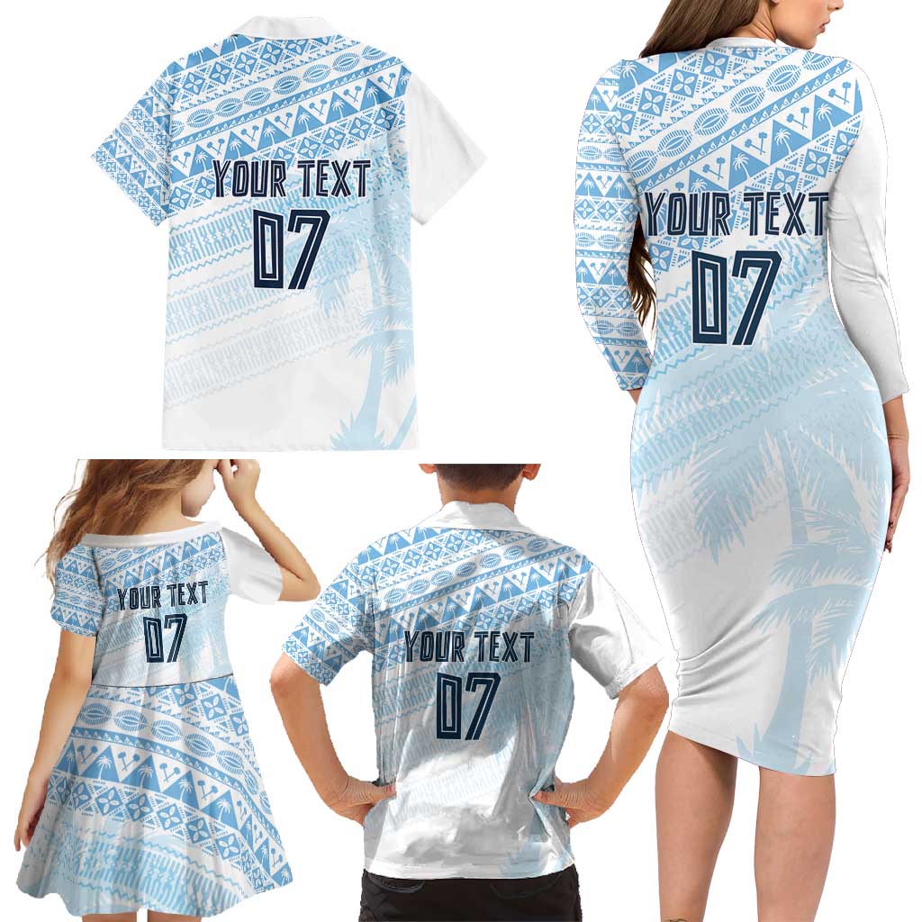 Fiji Rugby Custom Kaiviti Masi Family Matching Long Sleeve Bodycon Dress and Hawaiian Shirt Turquoise - Aussie Hoodie