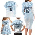 Fiji Rugby Custom Kaiviti Masi Family Matching Long Sleeve Bodycon Dress and Hawaiian Shirt Turquoise - Aussie Hoodie