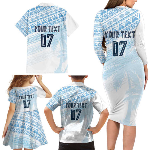 Fiji Rugby Custom Kaiviti Masi Family Matching Long Sleeve Bodycon Dress and Hawaiian Shirt Turquoise - Aussie Hoodie