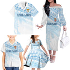 Fiji Rugby Custom Kaiviti Masi Family Matching Off The Shoulder Long Sleeve Dress and Hawaiian Shirt Turquoise - Aussie Hoodie