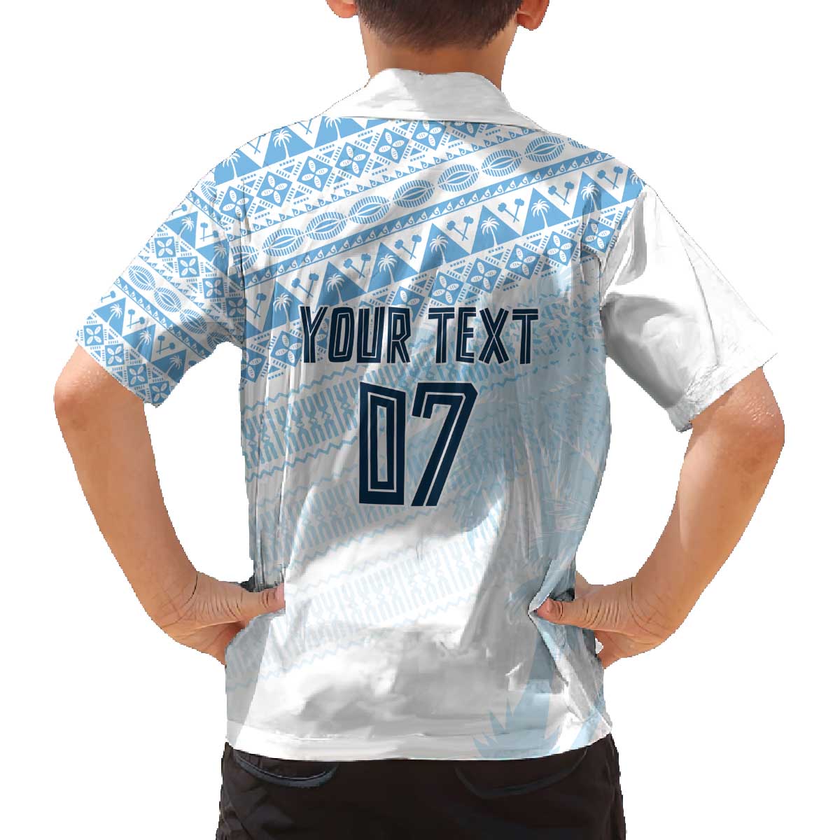 Fiji Rugby Custom Kaiviti Masi Family Matching Off The Shoulder Long Sleeve Dress and Hawaiian Shirt Turquoise - Aussie Hoodie