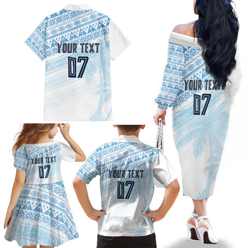 Fiji Rugby Custom Kaiviti Masi Family Matching Off The Shoulder Long Sleeve Dress and Hawaiian Shirt Turquoise - Aussie Hoodie