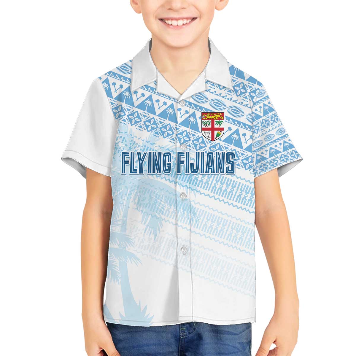 Fiji Rugby Custom Kaiviti Masi Family Matching Off The Shoulder Long Sleeve Dress and Hawaiian Shirt Turquoise - Aussie Hoodie