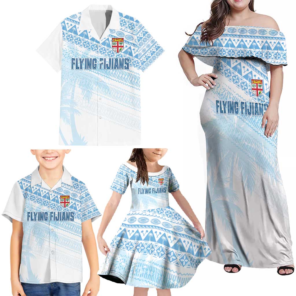 Fiji Rugby Custom Kaiviti Masi Family Matching Off Shoulder Maxi Dress and Hawaiian Shirt Turquoise - Aussie Hoodie