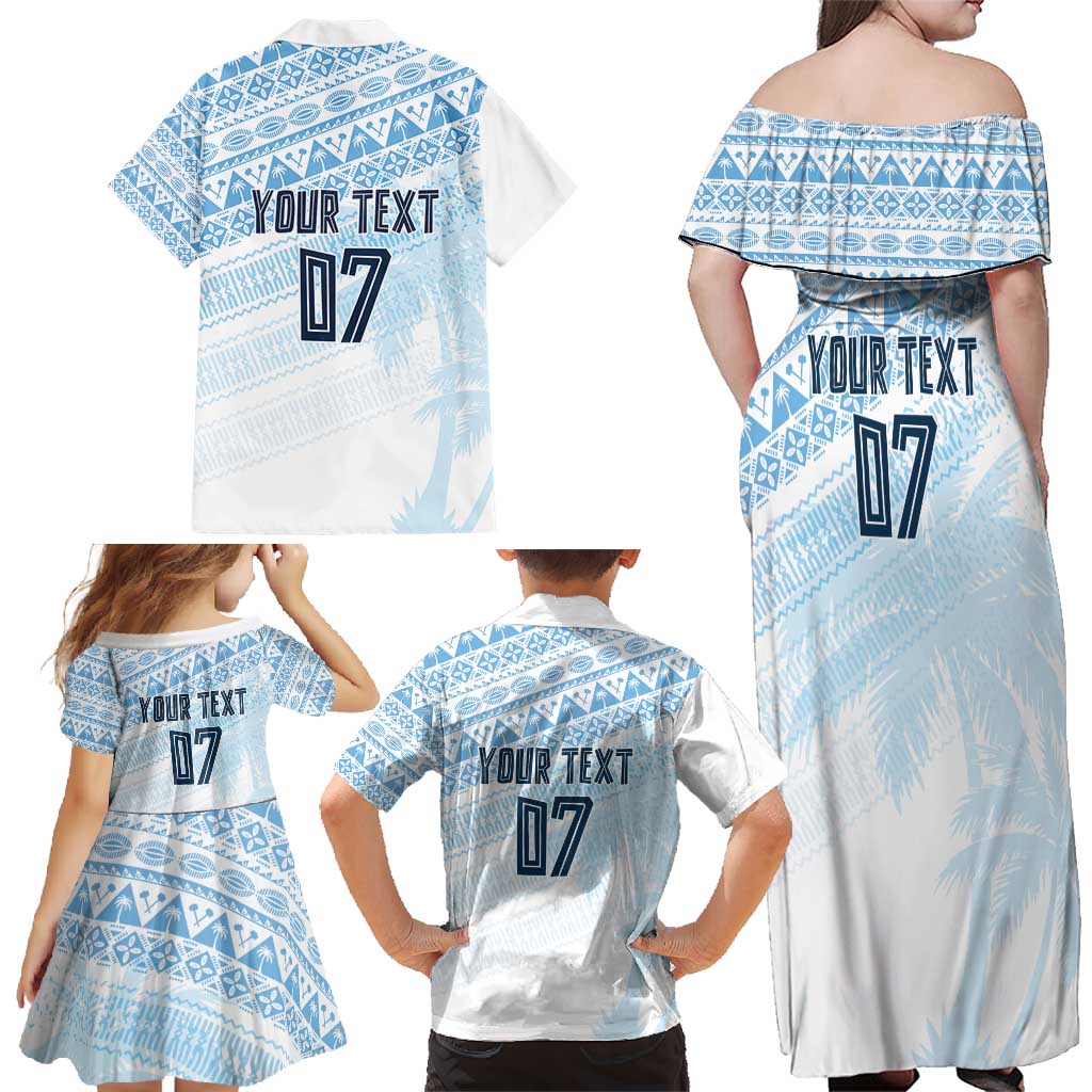 Fiji Rugby Custom Kaiviti Masi Family Matching Off Shoulder Maxi Dress and Hawaiian Shirt Turquoise - Aussie Hoodie