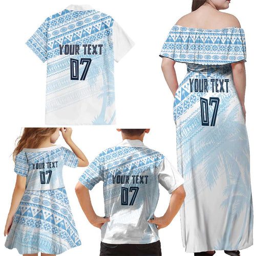 Fiji Rugby Custom Kaiviti Masi Family Matching Off Shoulder Maxi Dress and Hawaiian Shirt Turquoise - Aussie Hoodie