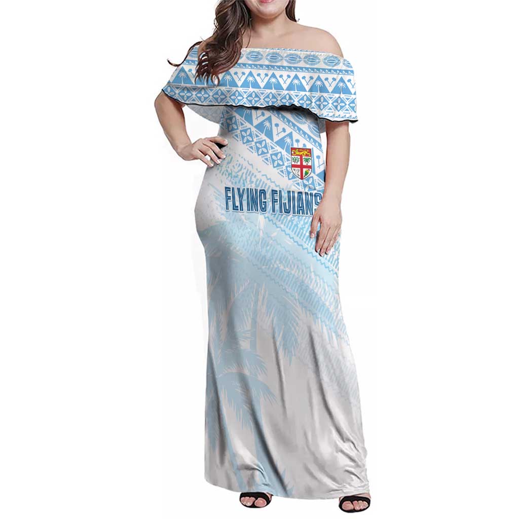 Fiji Rugby Custom Kaiviti Masi Family Matching Off Shoulder Maxi Dress and Hawaiian Shirt Turquoise - Aussie Hoodie