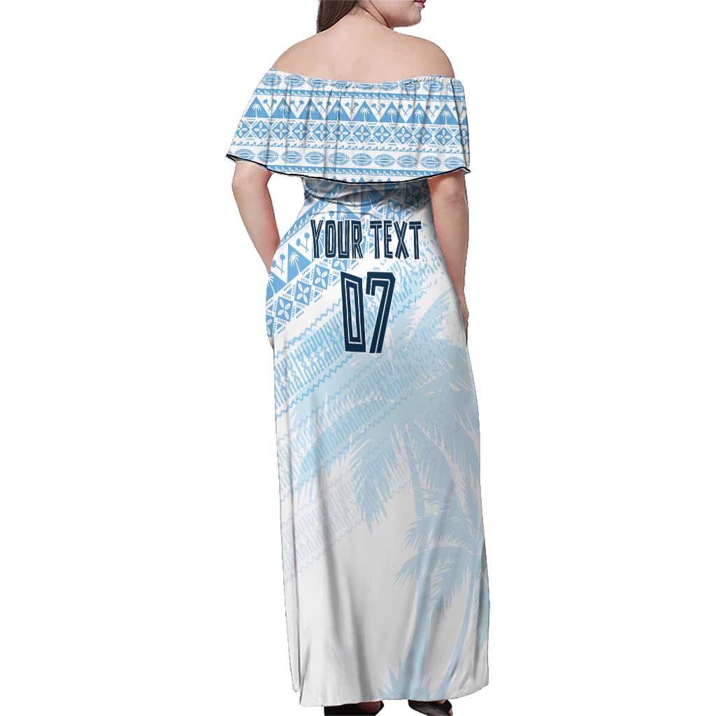 Fiji Rugby Custom Kaiviti Masi Family Matching Off Shoulder Maxi Dress and Hawaiian Shirt Turquoise - Aussie Hoodie