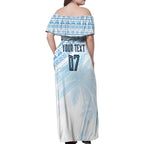Fiji Rugby Custom Kaiviti Masi Family Matching Off Shoulder Maxi Dress and Hawaiian Shirt Turquoise - Aussie Hoodie