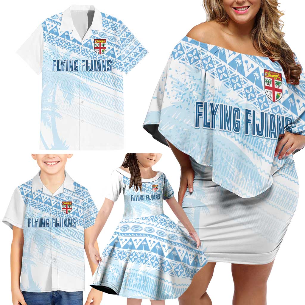 Fiji Rugby Custom Kaiviti Masi Family Matching Off Shoulder Short Dress and Hawaiian Shirt Turquoise - Aussie Hoodie