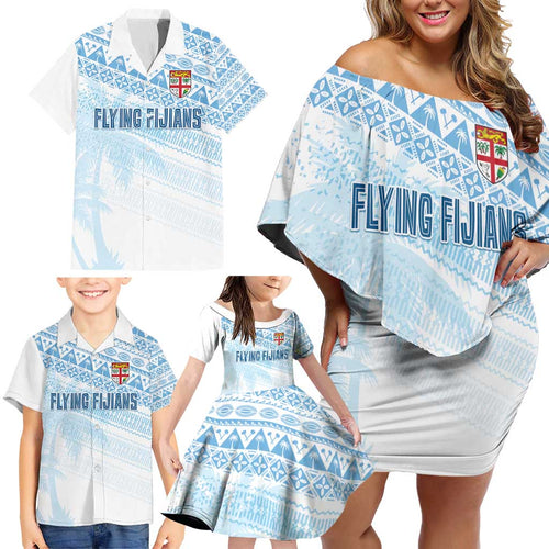 Fiji Rugby Custom Kaiviti Masi Family Matching Off Shoulder Short Dress and Hawaiian Shirt Turquoise - Aussie Hoodie
