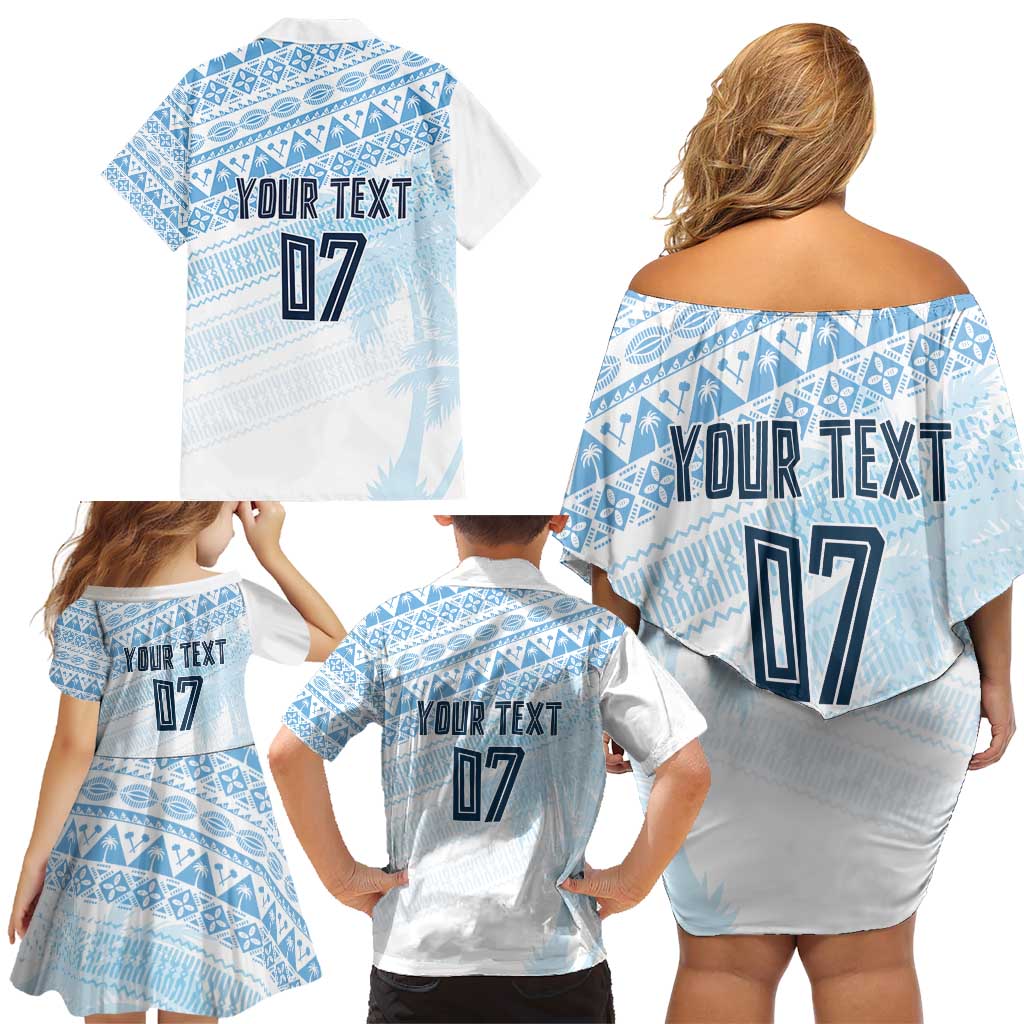 Fiji Rugby Custom Kaiviti Masi Family Matching Off Shoulder Short Dress and Hawaiian Shirt Turquoise - Aussie Hoodie