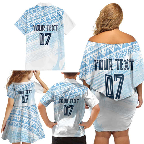 Fiji Rugby Custom Kaiviti Masi Family Matching Off Shoulder Short Dress and Hawaiian Shirt Turquoise - Aussie Hoodie