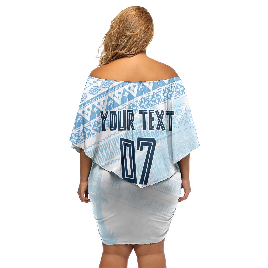 Fiji Rugby Custom Kaiviti Masi Family Matching Off Shoulder Short Dress and Hawaiian Shirt Turquoise - Aussie Hoodie