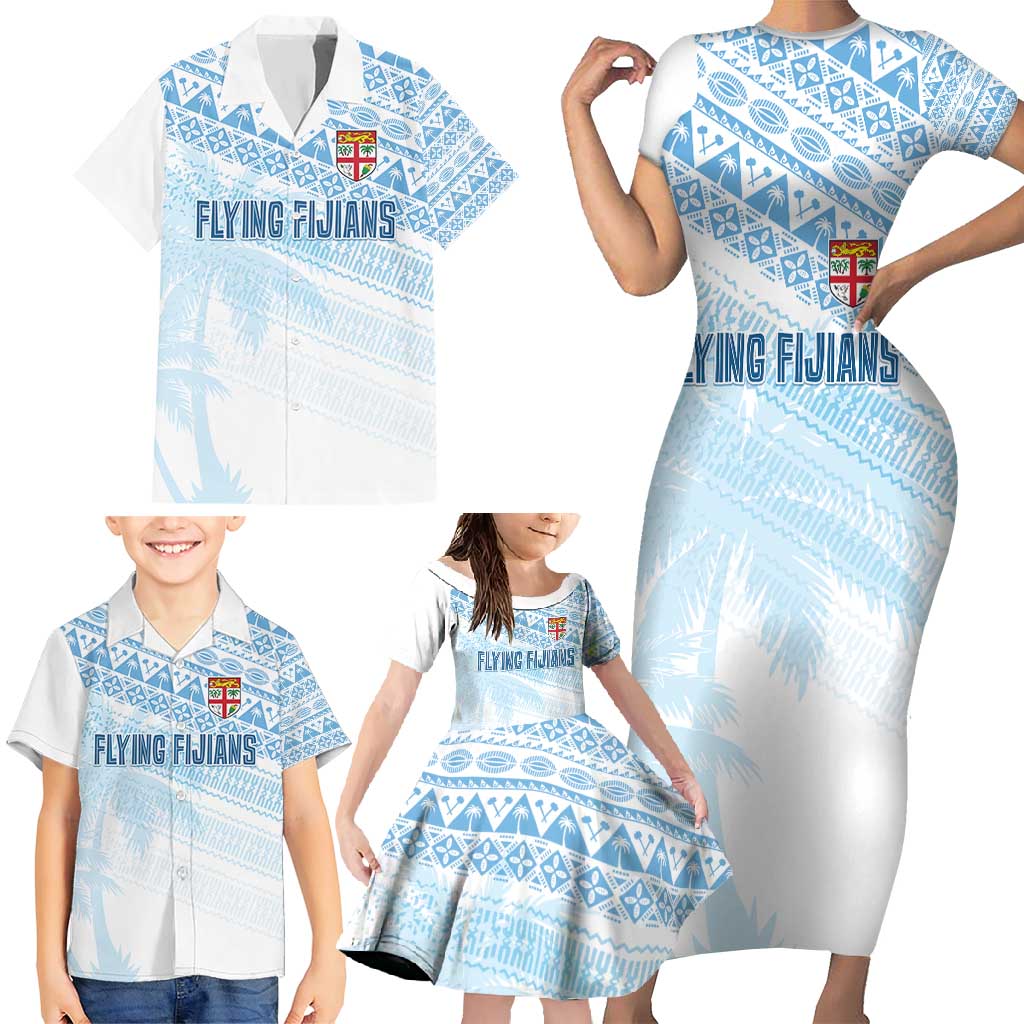 Fiji Rugby Custom Kaiviti Masi Family Matching Short Sleeve Bodycon Dress and Hawaiian Shirt Turquoise - Aussie Hoodie