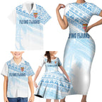 Fiji Rugby Custom Kaiviti Masi Family Matching Short Sleeve Bodycon Dress and Hawaiian Shirt Turquoise - Aussie Hoodie