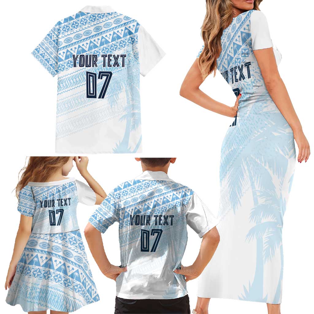 Fiji Rugby Custom Kaiviti Masi Family Matching Short Sleeve Bodycon Dress and Hawaiian Shirt Turquoise - Aussie Hoodie