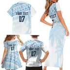 Fiji Rugby Custom Kaiviti Masi Family Matching Short Sleeve Bodycon Dress and Hawaiian Shirt Turquoise - Aussie Hoodie