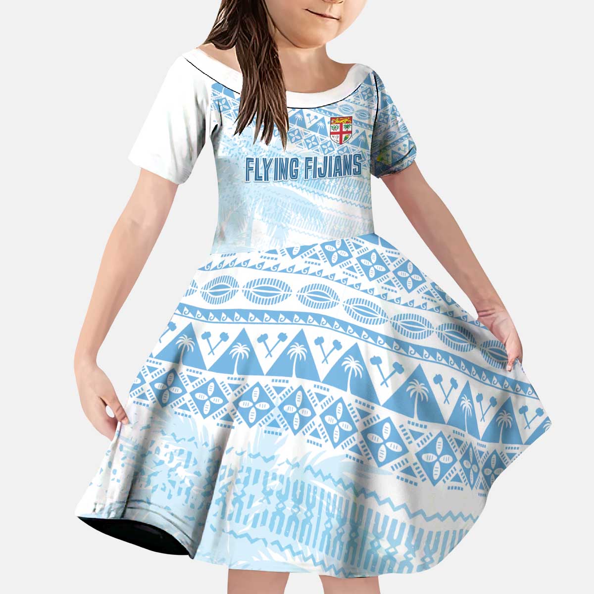 Fiji Rugby Custom Kaiviti Masi Kid Short Sleeve Dress Turquoise - Aussie Hoodie