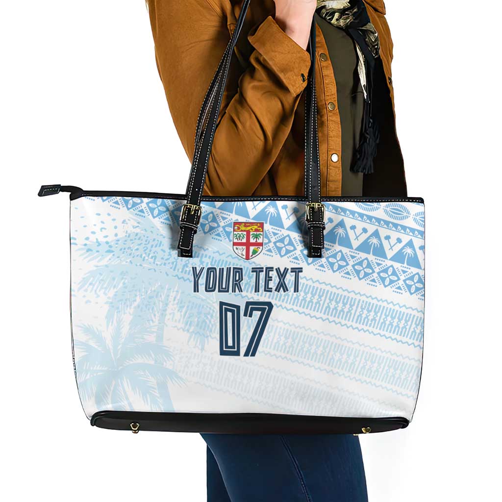 Fiji Rugby Custom Kaiviti Masi Leather Tote Bag Turquoise - Aussie Hoodie