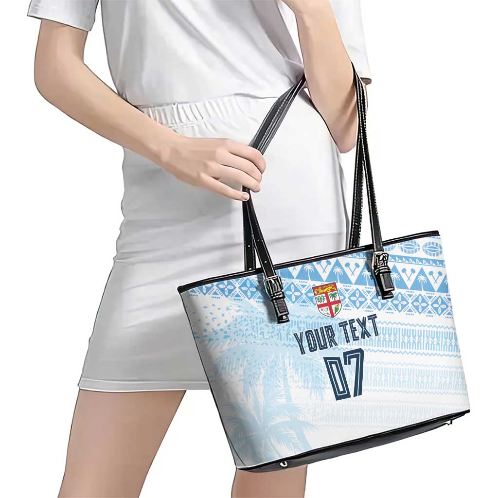 Fiji Rugby Custom Kaiviti Masi Leather Tote Bag Turquoise - Aussie Hoodie