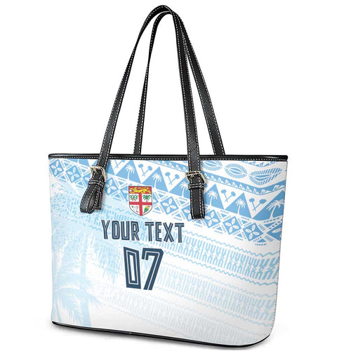 Fiji Rugby Custom Kaiviti Masi Leather Tote Bag Turquoise - Aussie Hoodie