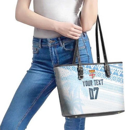 Fiji Rugby Custom Kaiviti Masi Leather Tote Bag Turquoise - Aussie Hoodie