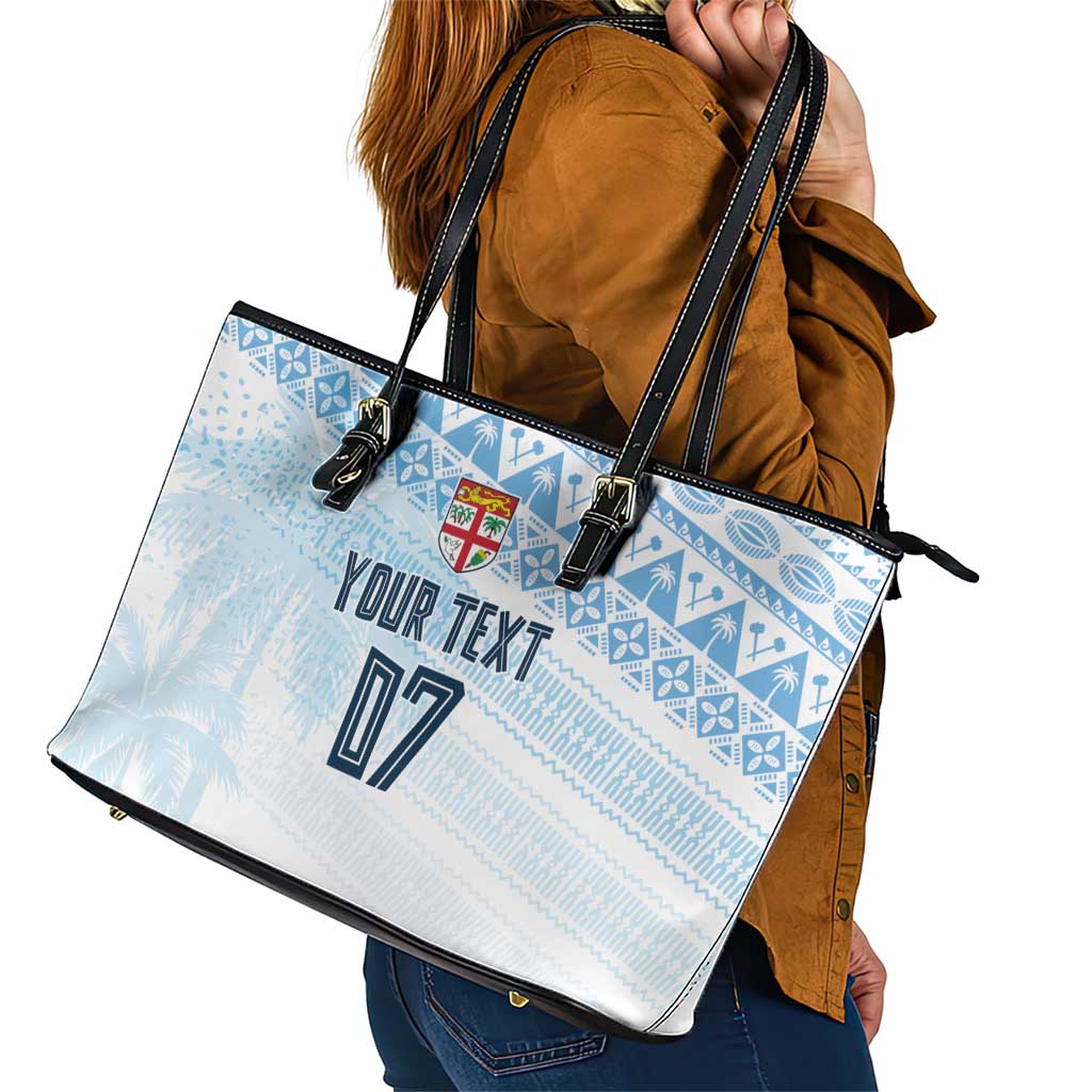 Fiji Rugby Custom Kaiviti Masi Leather Tote Bag Turquoise - Aussie Hoodie