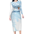 Fiji Rugby Custom Kaiviti Masi Long Sleeve Bodycon Dress Turquoise - Aussie Hoodie