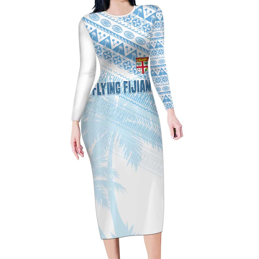 Fiji Rugby Custom Kaiviti Masi Long Sleeve Bodycon Dress Turquoise - Aussie Hoodie