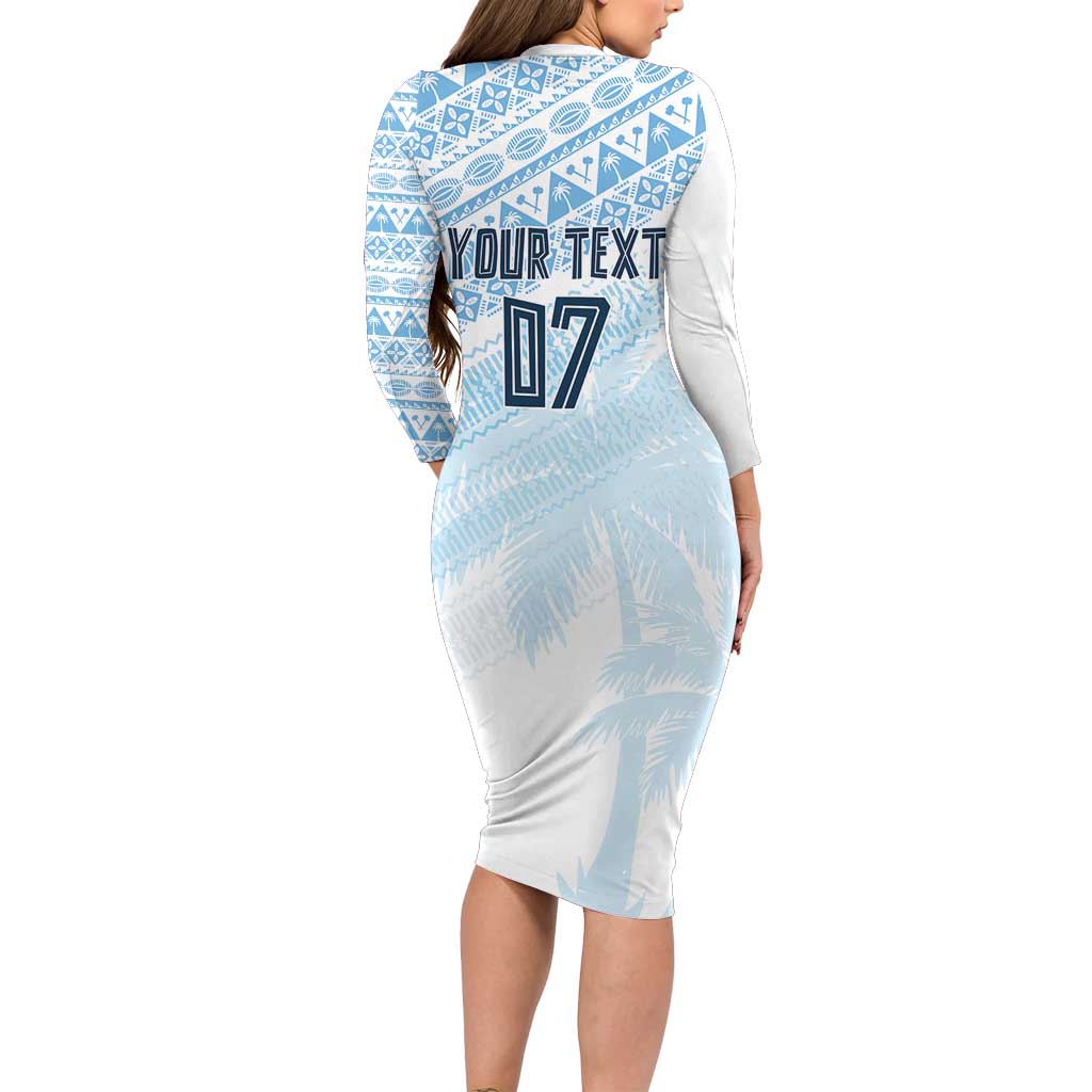 Fiji Rugby Custom Kaiviti Masi Long Sleeve Bodycon Dress Turquoise - Aussie Hoodie