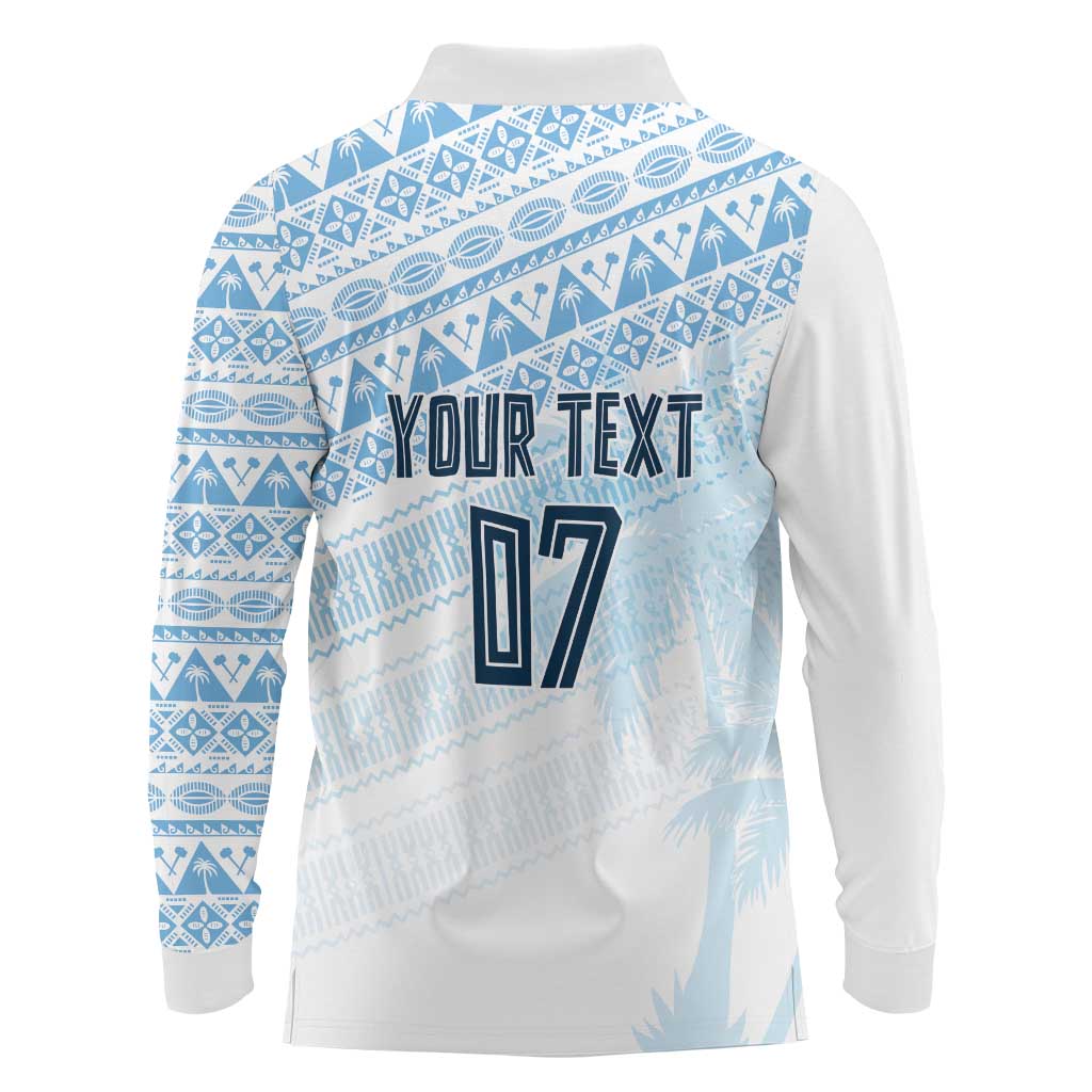 Fiji Rugby Custom Kaiviti Masi Long Sleeve Polo Shirt Turquoise - Aussie Hoodie