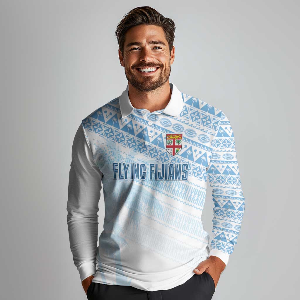 Fiji Rugby Custom Kaiviti Masi Long Sleeve Polo Shirt Turquoise - Aussie Hoodie