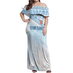 Fiji Rugby Custom Kaiviti Masi Off Shoulder Maxi Dress Turquoise - Aussie Hoodie