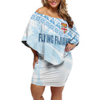 Fiji Rugby Custom Kaiviti Masi Off Shoulder Short Dress Turquoise - Aussie Hoodie