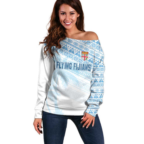Fiji Rugby Custom Kaiviti Masi Off Shoulder Sweater Turquoise - Aussie Hoodie