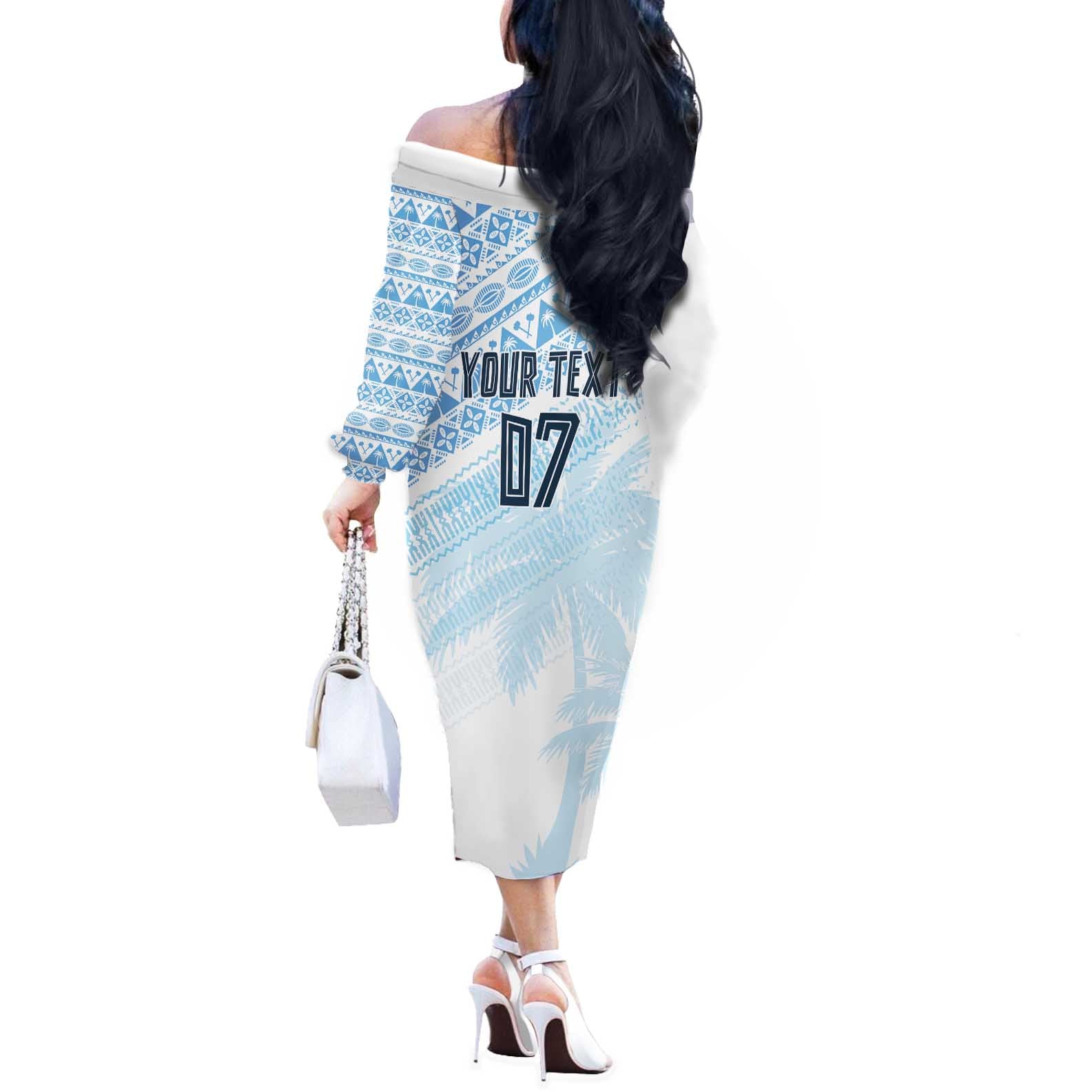 Fiji Rugby Custom Kaiviti Masi Off The Shoulder Long Sleeve Dress Turquoise - Aussie Hoodie