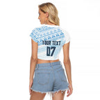 Fiji Rugby Custom Kaiviti Masi Raglan Cropped T Shirt Turquoise - Aussie Hoodie