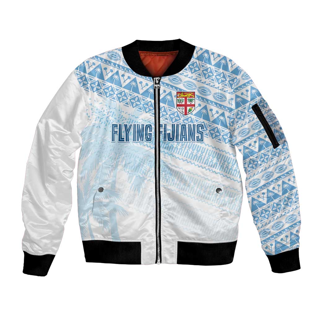 Fiji Rugby Custom Kaiviti Masi Sleeve Zip Bomber Jacket Turquoise - Aussie Hoodie