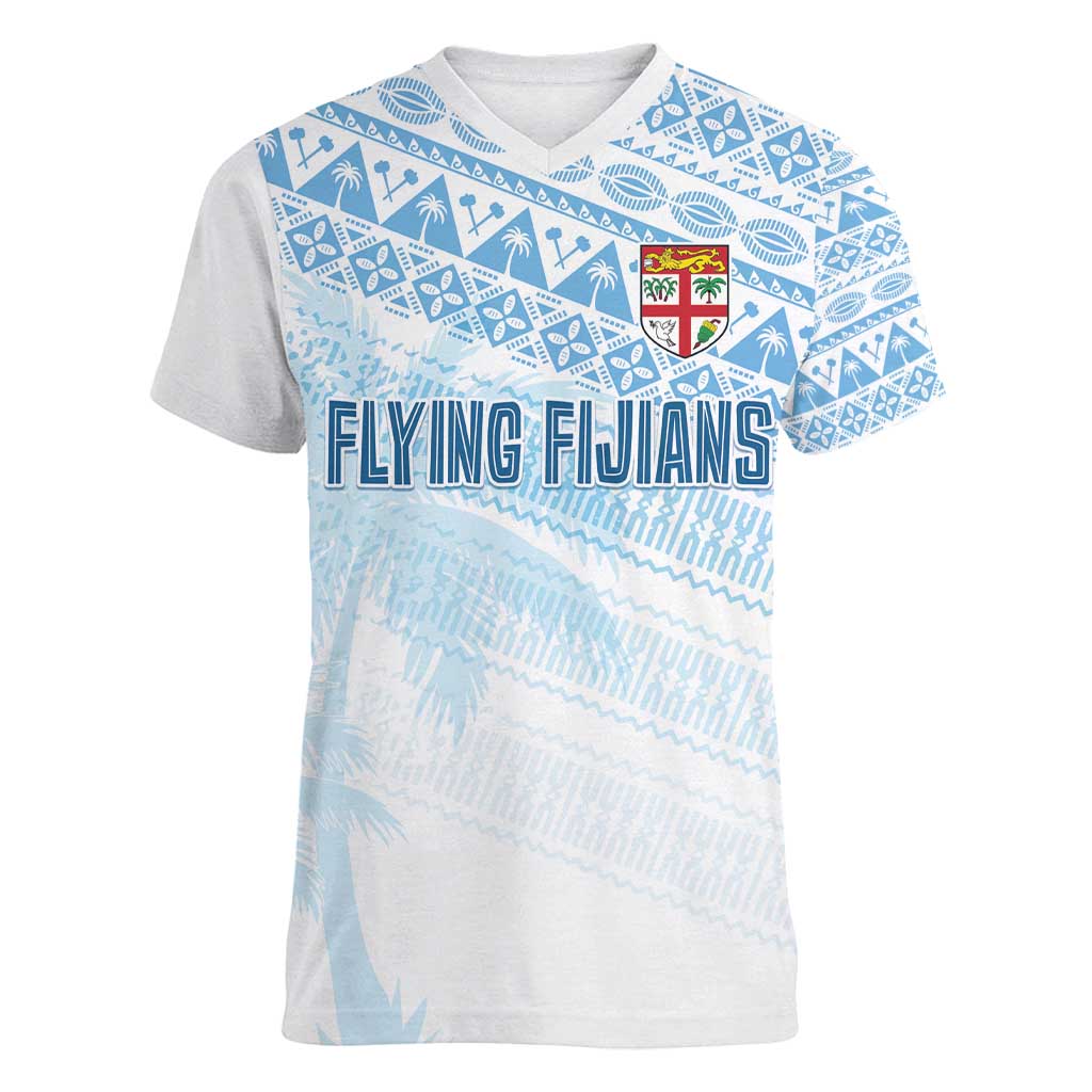Fiji Rugby Custom Kaiviti Masi Women V-Neck T-Shirt Turquoise - Aussie Hoodie